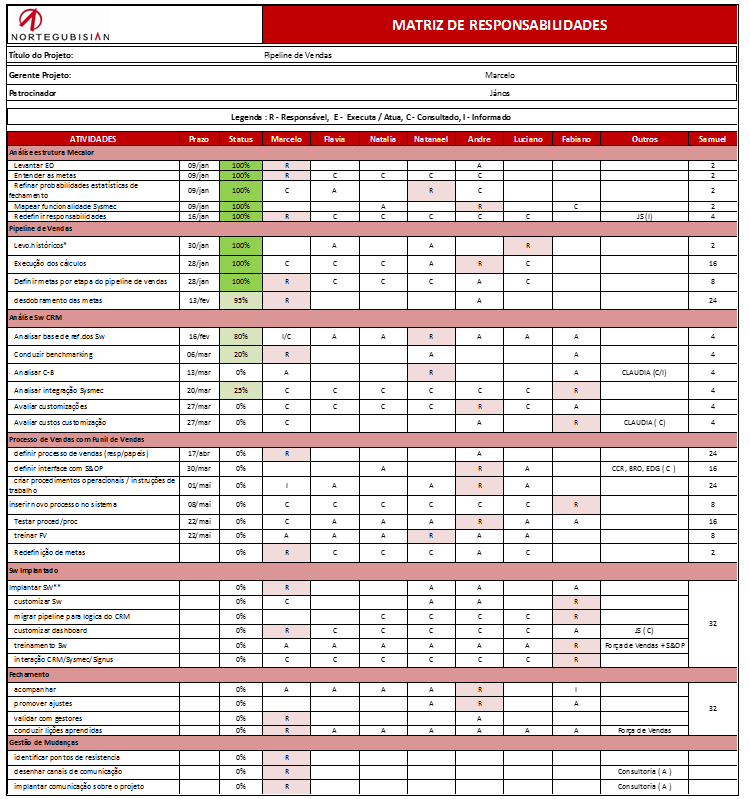 Matriz de responsabilidade - reestruturação da área comercial